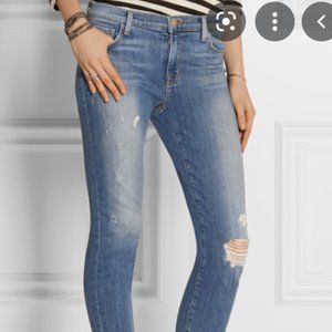J Brand Faded Blue Cropped Distressed Skinny Jeans